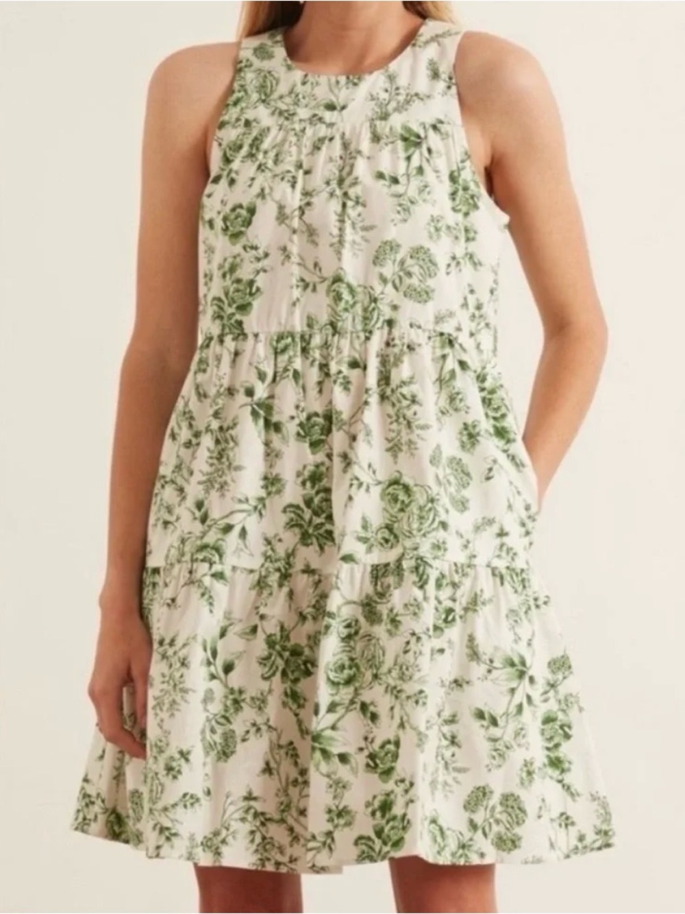 Gal Meets Glam Lisa Green Toile Floral Tired Dress, Size 0